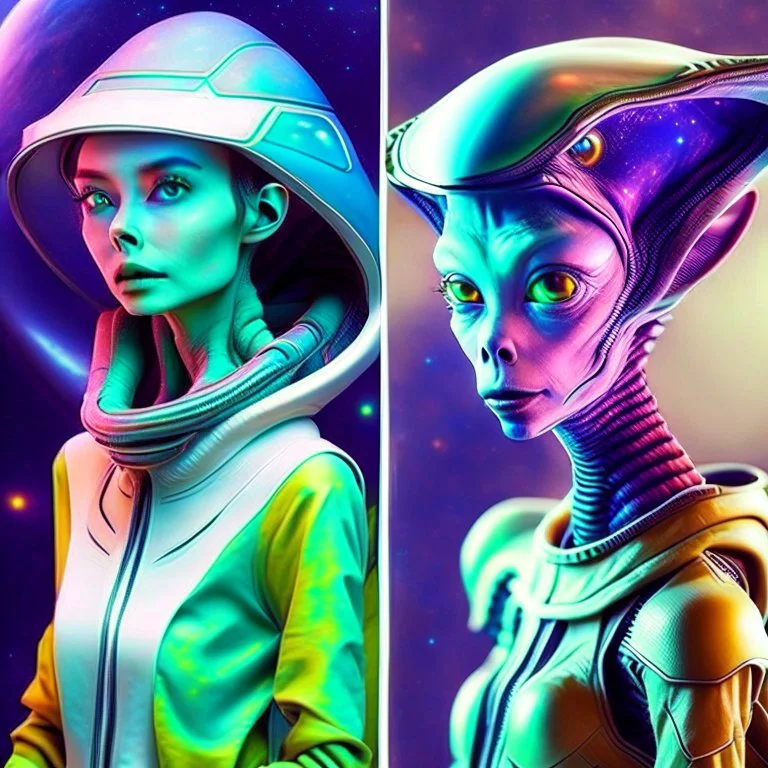 Imagine an alien from another galaxy, similar to humans, who (((does not have a big head))), (((does not have big eyes))). With contrasting colored clothing