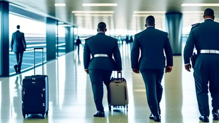 2 security officers escort annoyed man in suit from airport lounge