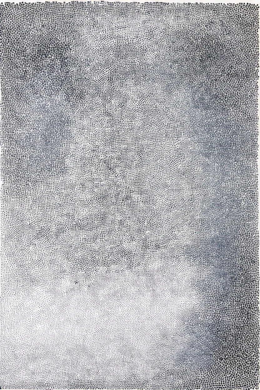 The still point where chaos dissolves; ink wash; pointillism; inspired by Kandinsky and Klimt