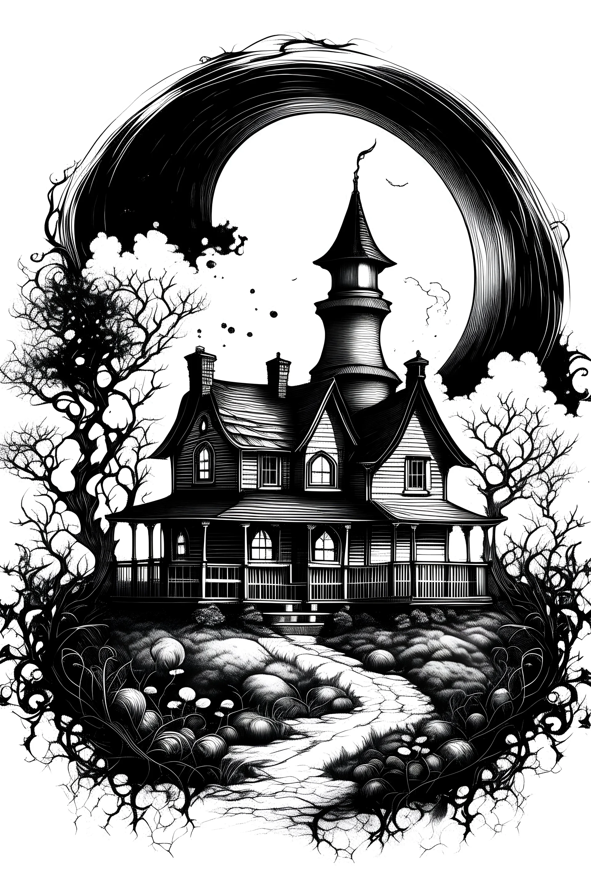 black and white on a white background magic cottage