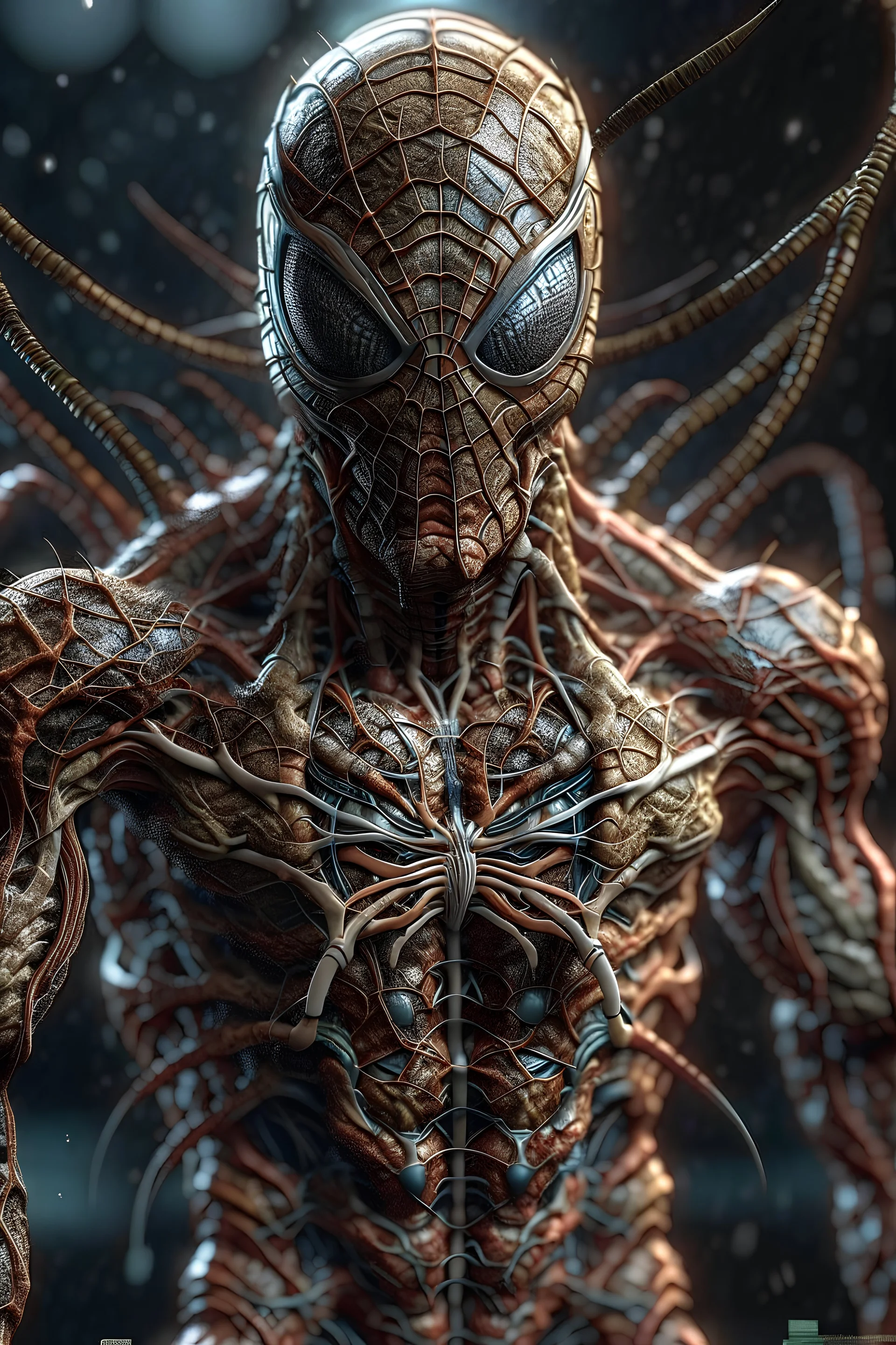 Fhoto full body, reality, Raw, spiderman as monster digital art, intricate details, powerful composition, light eye, captivating, , trending on artstation, sharp focus, studio photo, intricate details, highly detailed, by addie_digi