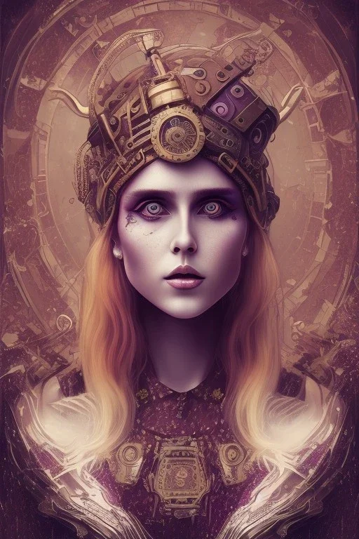 Abstract steampunk, purple tones,Danish singer MØ face,