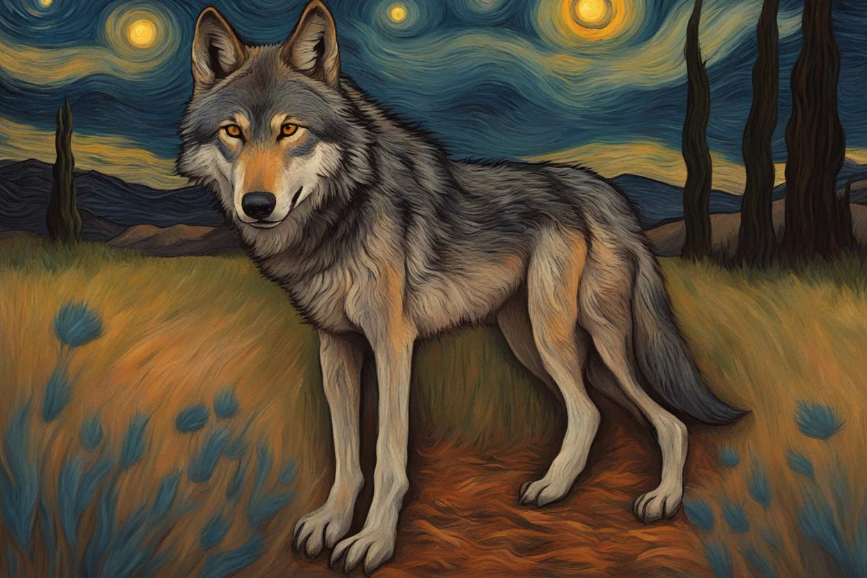 a wolf in van gogh style