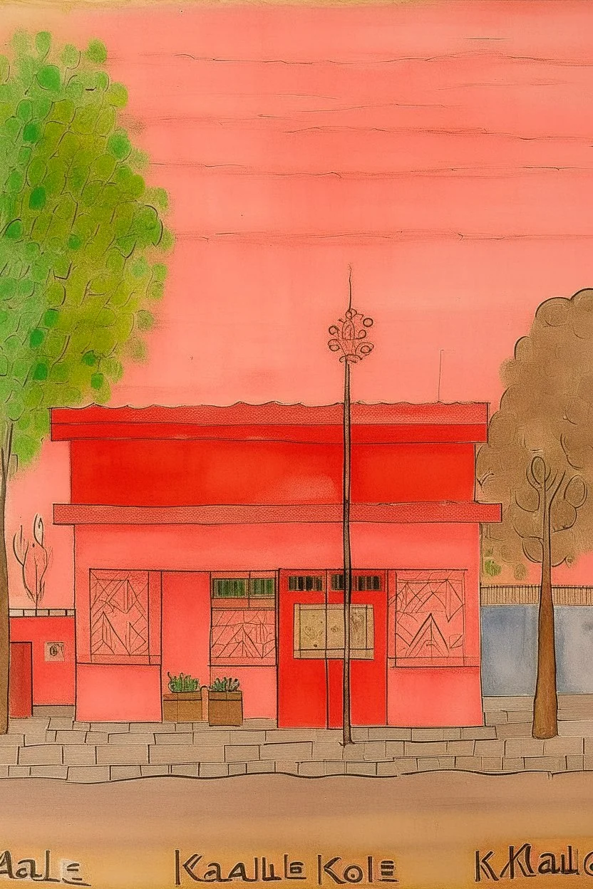 An orangish red Japanese hibachi restaurant painted by Paul Klee