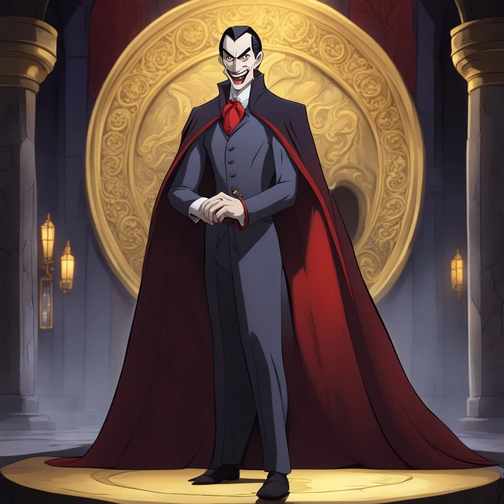 dracula animated inside golden medalion