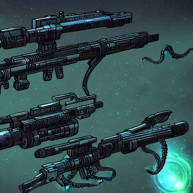 Alien rifle that shoots tentacles to pull the enemy closer