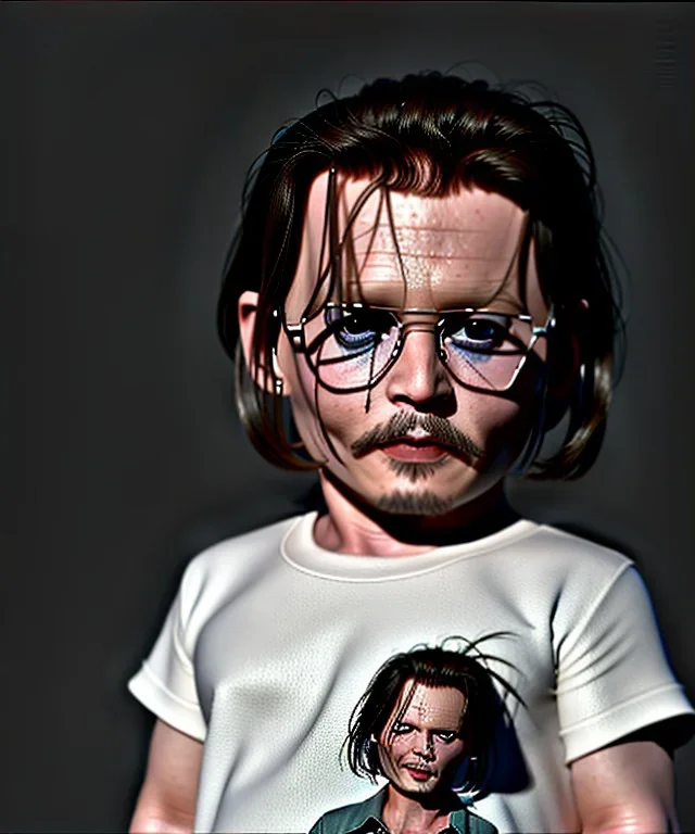 Johnny Depp toddler, full body, shoe, car, dramatic lighting, hyper realistic