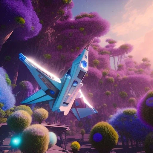 Spaceship landed on futuristic planet, sunny day. clear blue sky, cascade, flowers. Elegant. Extremely detailed. Award winning photography. Fantasy. 8k. Cinematic lighting. Photorealistic. Dynamic lighting. Imperial colors. Crisp quality. Unreal Engine. Colourful cinematic postprocessing. Pixar. VRay.