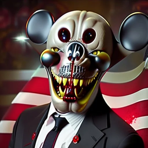 zombie mickey mouse hybrid, photorealism, movie screen capture, horror, sci-fi, retrofuturism,