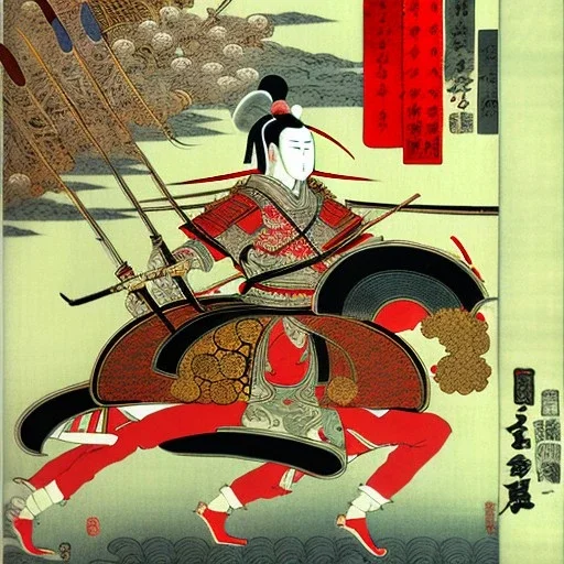 Dibujo Épico de Samurái con estilo de Utagawa Kuniyoshi 8k