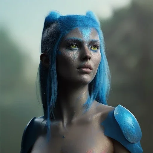 portriate of beautiful blue na'vi warrior,volumetric lighting, particals, intricate detail,realistc, close up