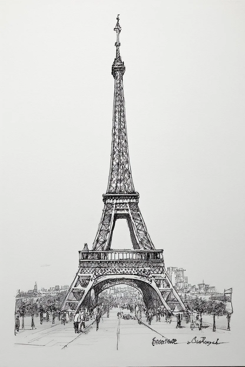 A rough pencil sketch of the Eiffel Tower