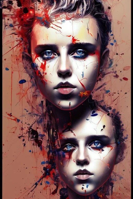 Danish singer MØ face, Abstract portrait by Yoji Shinkawa, Jackson Pollock