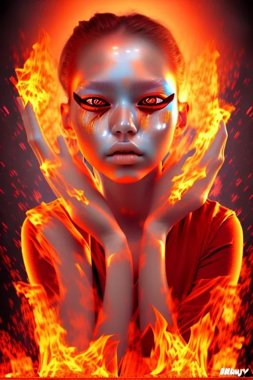 Crying girl, on fire