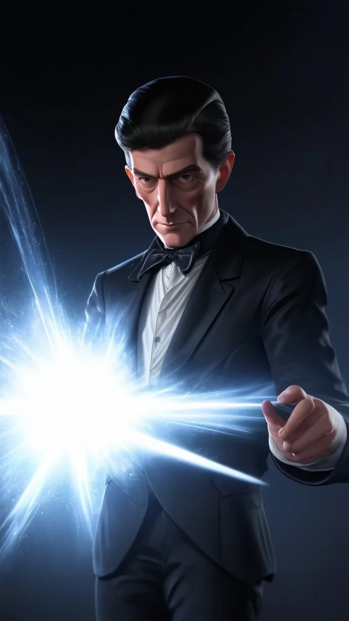 Nikola Tesla in the style of 3-d