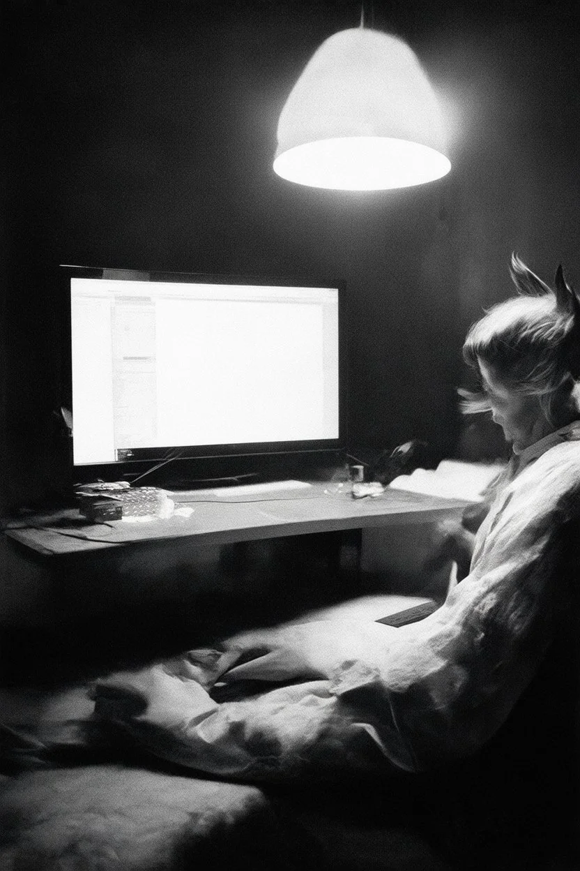 solana king liquidation flush devil in a dark room looing at computer oracle of delphi seeing the future in the style of surrealism black and white