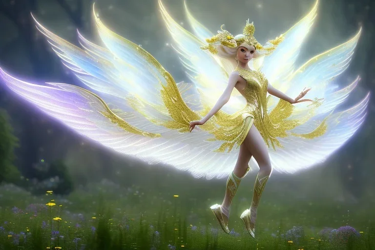  beautiful cosmic fairy, long hair, golden skin, nice smiling, transparent wings, magic glamour make up, delicate colors, beautiful glamour galactique dress, ultra sharp focus, 8k, unreal engine 5, extremely sharp detail, light effect, soft light atmosphere of a spaceship, smooth, full of details, face in front, complete vision of face and hair and body