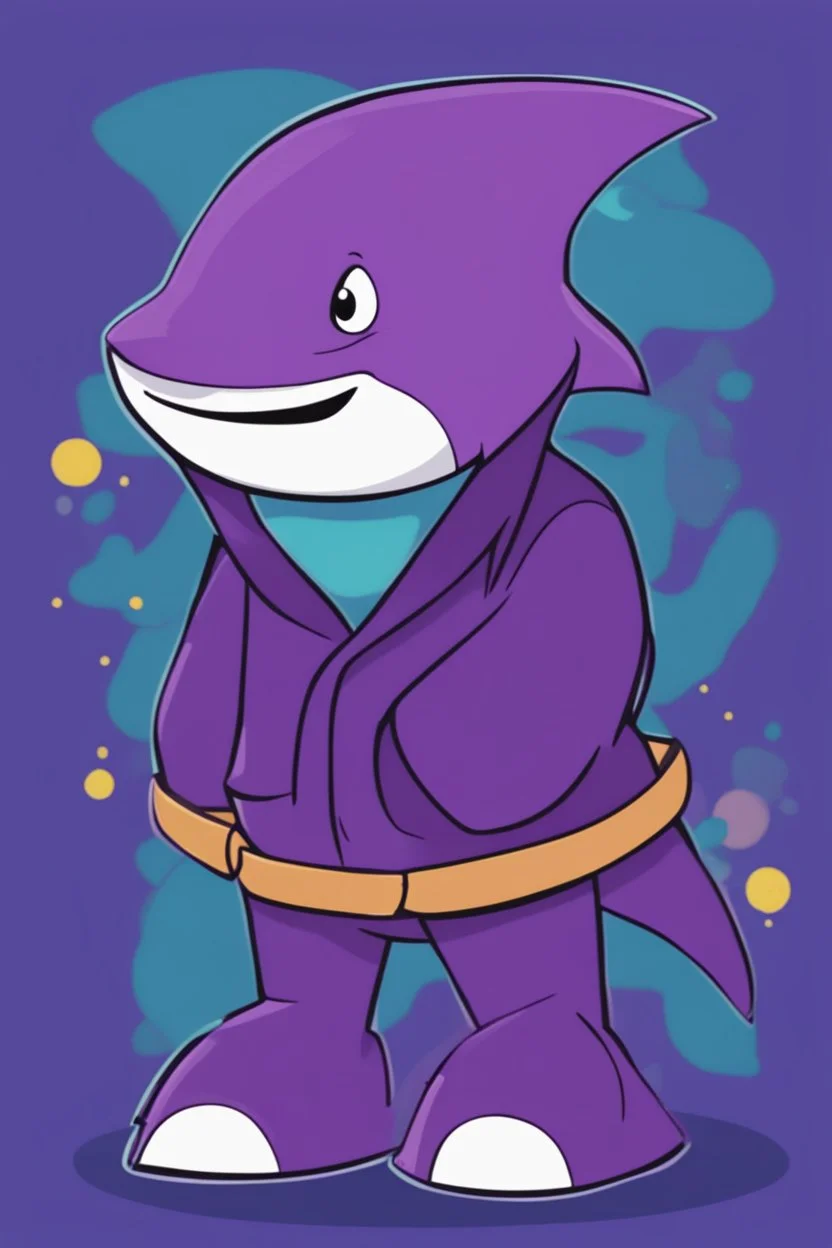 A purple shark in the style of the show Bluey.