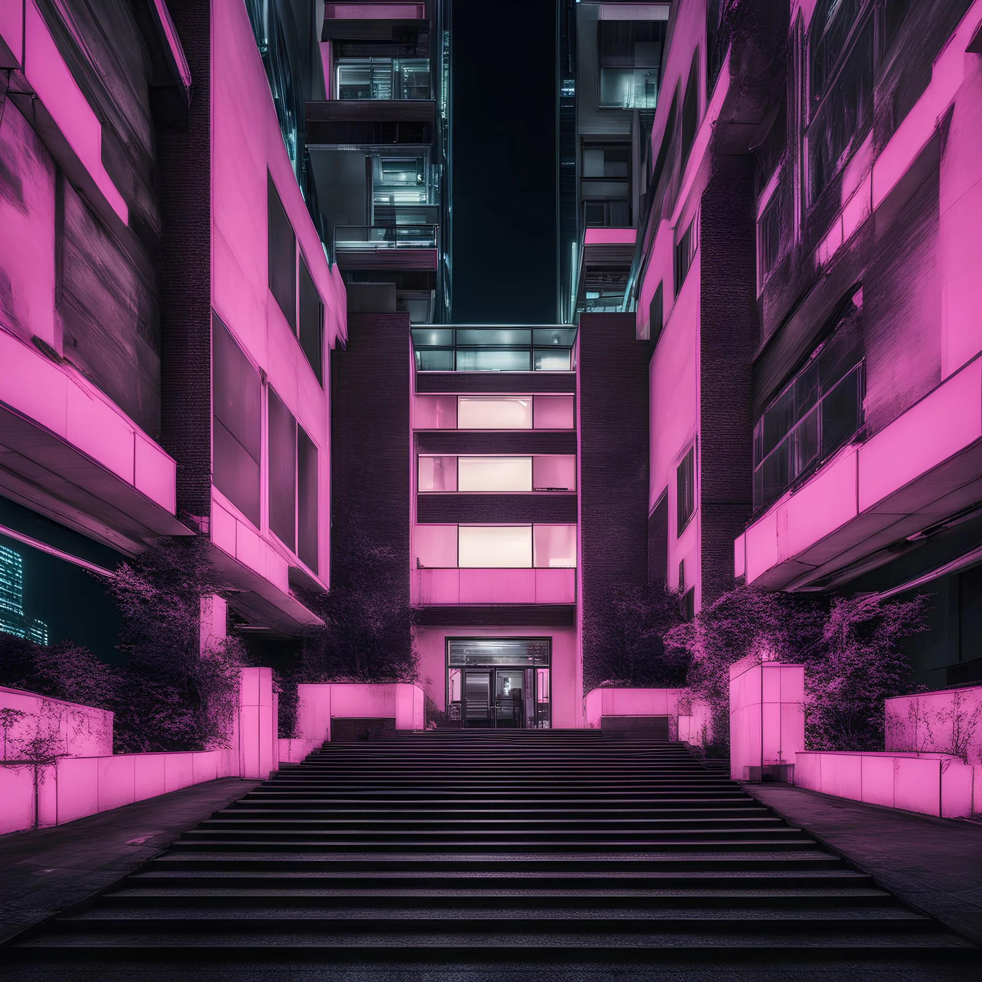 straight front view of cyberpunk building at night photographic