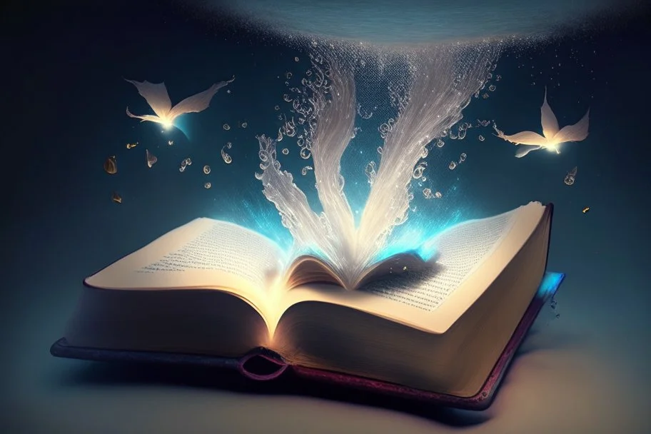 Floating magical book being held by magic