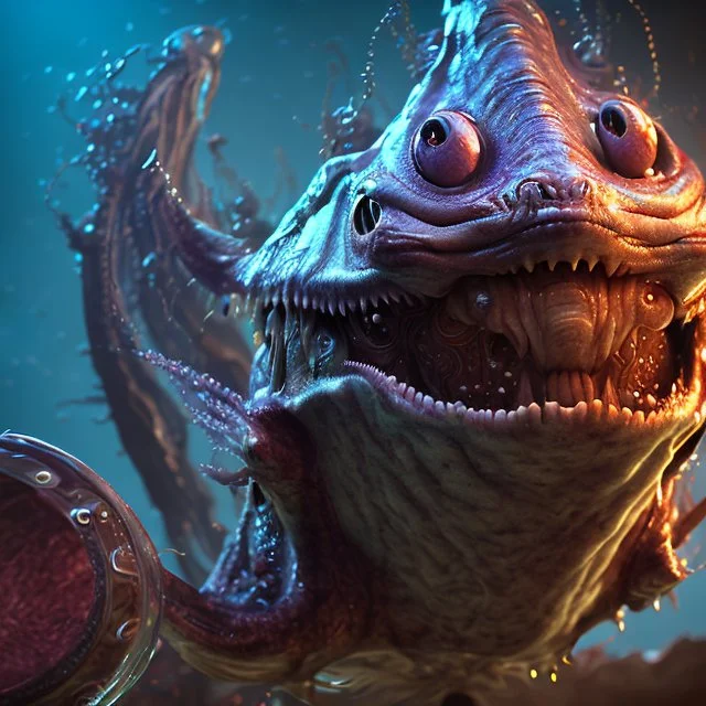 fluid ink angler fish creature, unreal engine 5, 8k resolution, photorealistic, ultra detailed