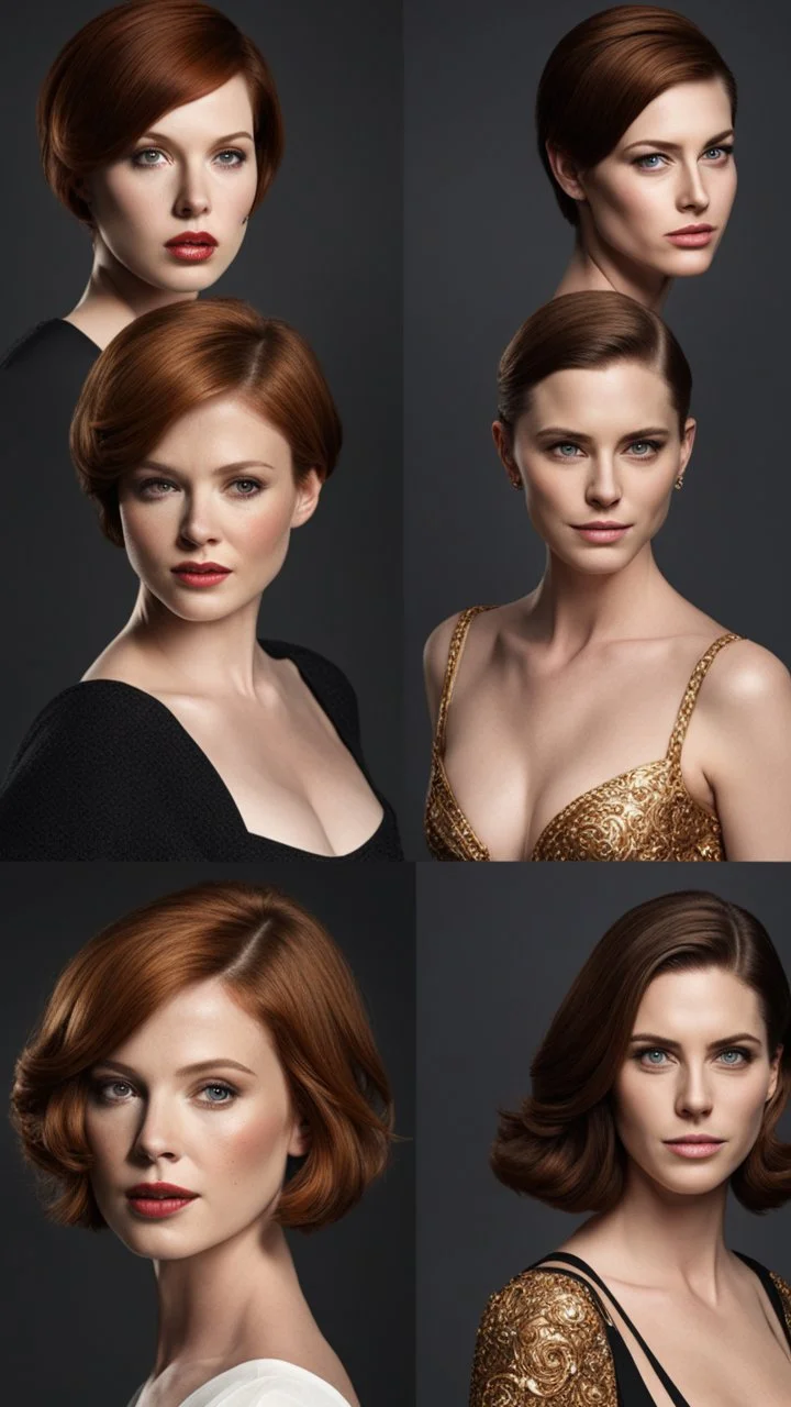 mix christina hendricks molly quinn alexandra daddario, short haircut, tanned skin, dark background, mid shot, full body, neutral expression, buzzcut hair, ultra realistic, highres, superb, 8k wallpaper, extremely detailed, intricate, limited palette,