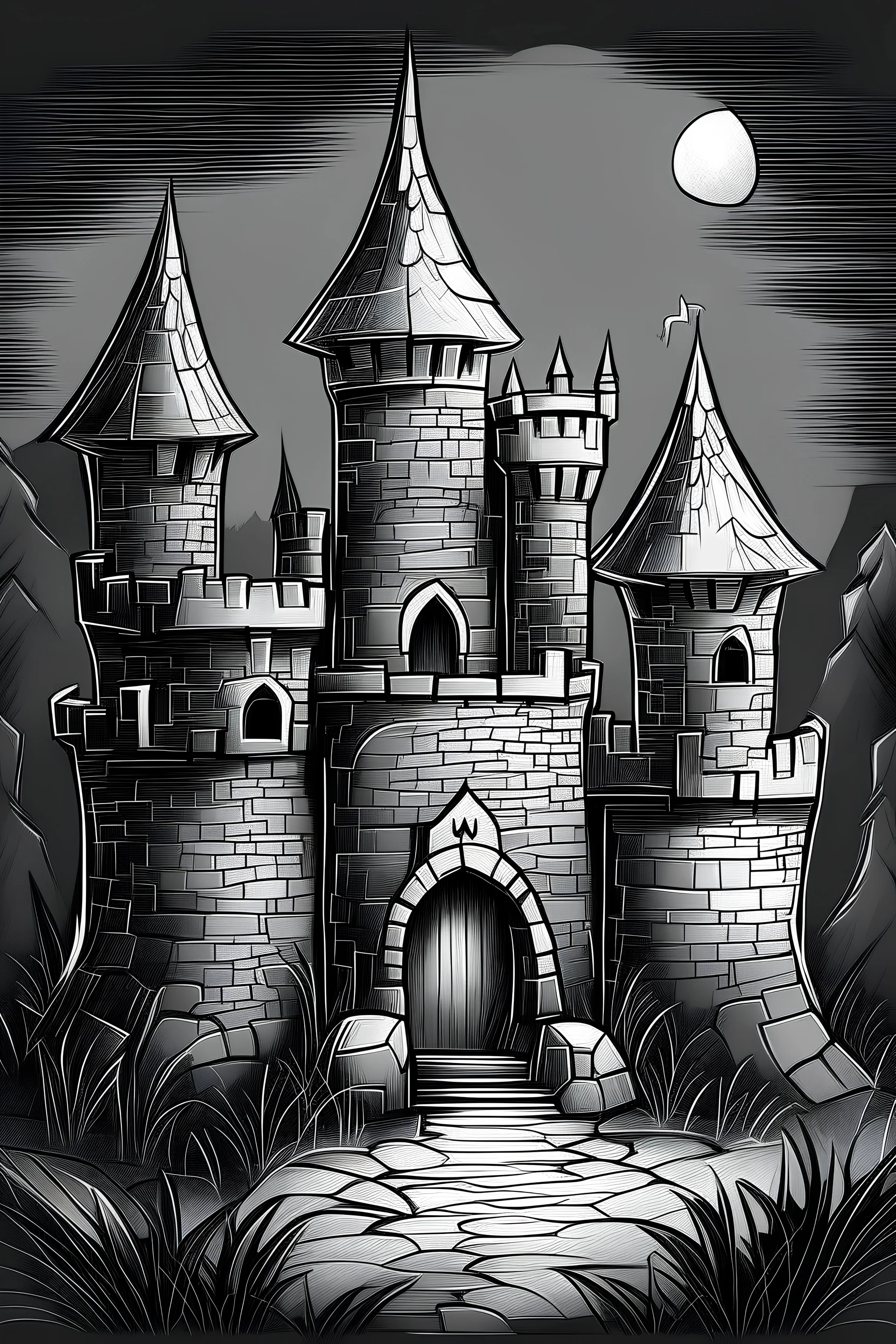 draw a stony castle dark room