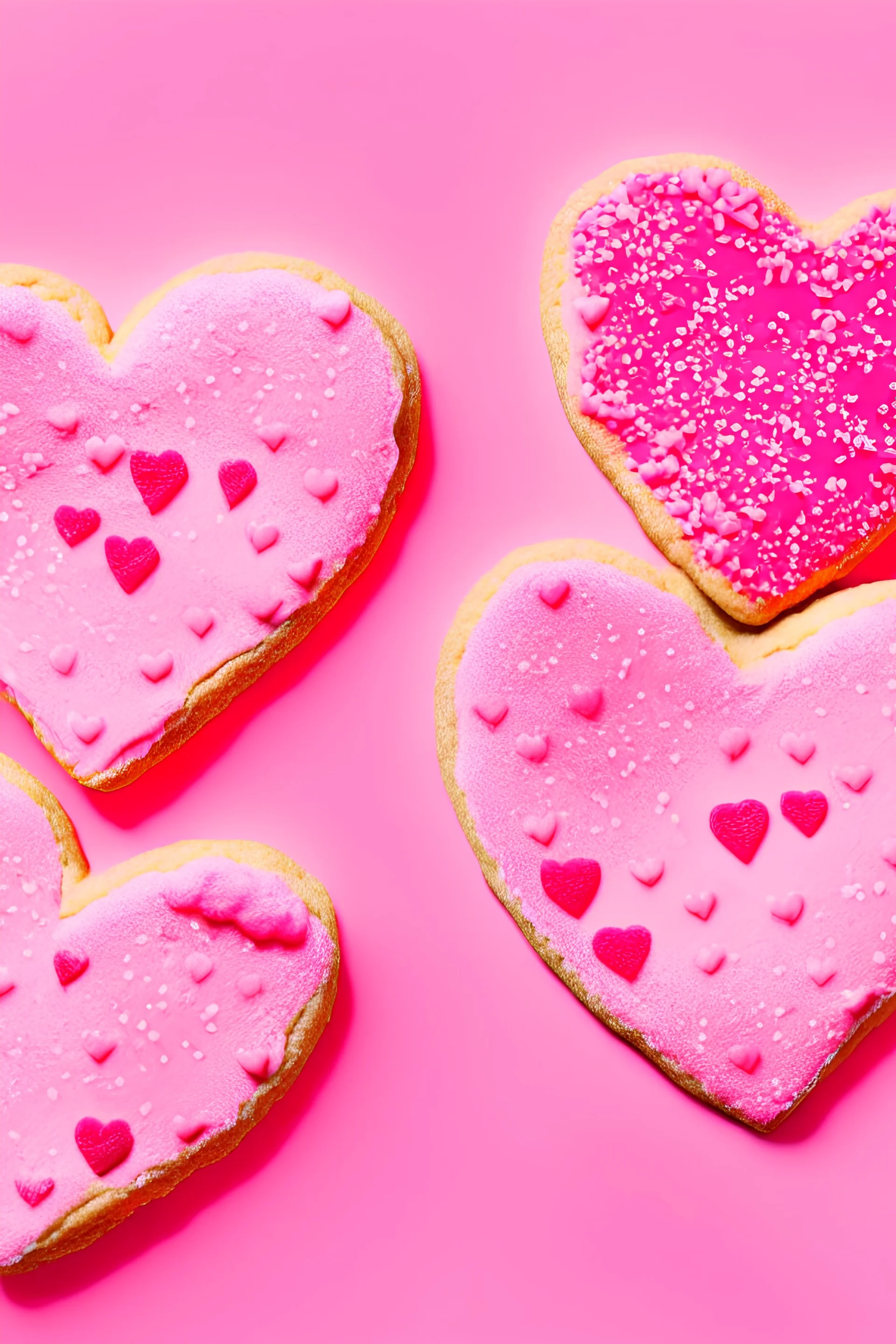 Heart shaped cookies with pink background