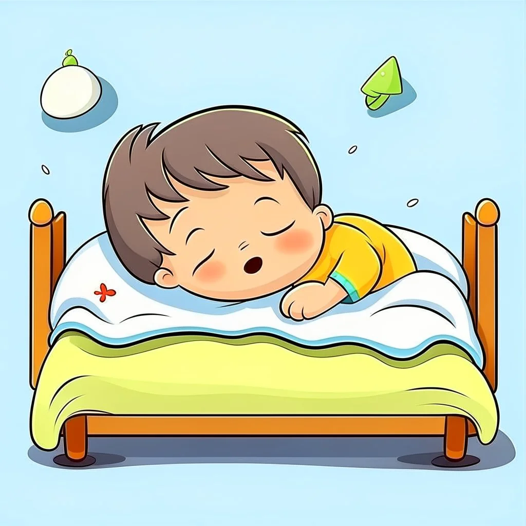 kid sleeping in their bed cartoon