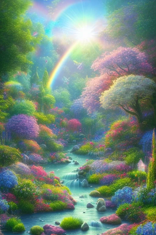 verybeautiful-magical-garden-of-the-angelic-kingdom-blue-and-pink-plants-and-trees-small-river-sunshine-flowers-haze-thumb-rainbow-ufo-bright-colors-light flowers