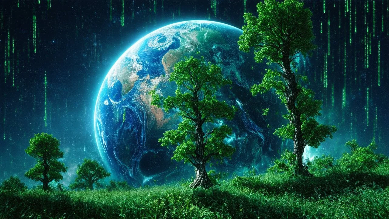 matrix universe, space, planets, god creation, angels from other dimensions, trees on the planet under, tiberium groving