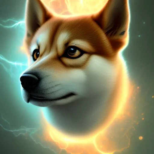 shiba inu doge, ethereal orbs, mindreader, lightning