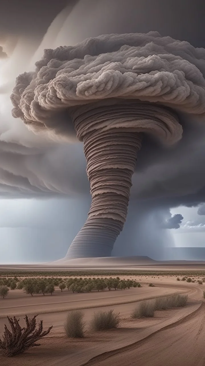 A huge Twister tornado in the desert