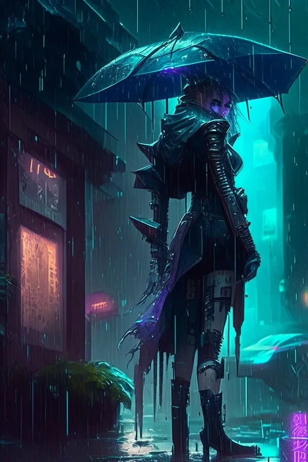 Set from league of legends in style cyberpunk in the rain