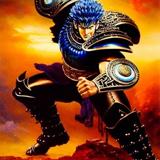 portrait of 'Raoh-Fist of the North Star',ancient metal armor , painting by gaston bussiere, greg rutkowski, yoji shinkawa, yoshitaka amano, tsutomu nihei, donato giancola, tim hildebrandt, oil on canvas, cinematic composition, extreme detail,fit full head inside picture,16k