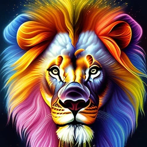 Lion portrait, bright colors, splash paint, centered