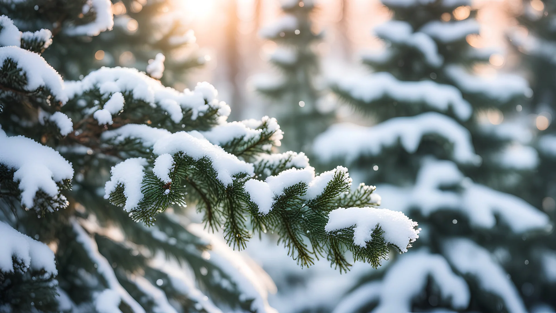 A stunning snow-covered fir branch in the soft winter light, . This captivating captures the naturalism and beauty of a snowy landscape. The image portrays a peaceful scene, with a light snowfall and evergreen branches in a snowy forest setting. The wintry light creates a bright and serene atmosphere, while the fir abies alba color scheme adds to the overall beauty and tranquility of the image.