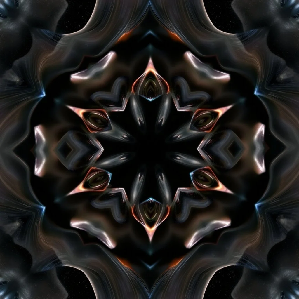 Mesmerizing abstract visual, 3d recursive Symmetrical structure of flowing translucent shapes, centered, soft aesthetic, negetive space.galaxsy background