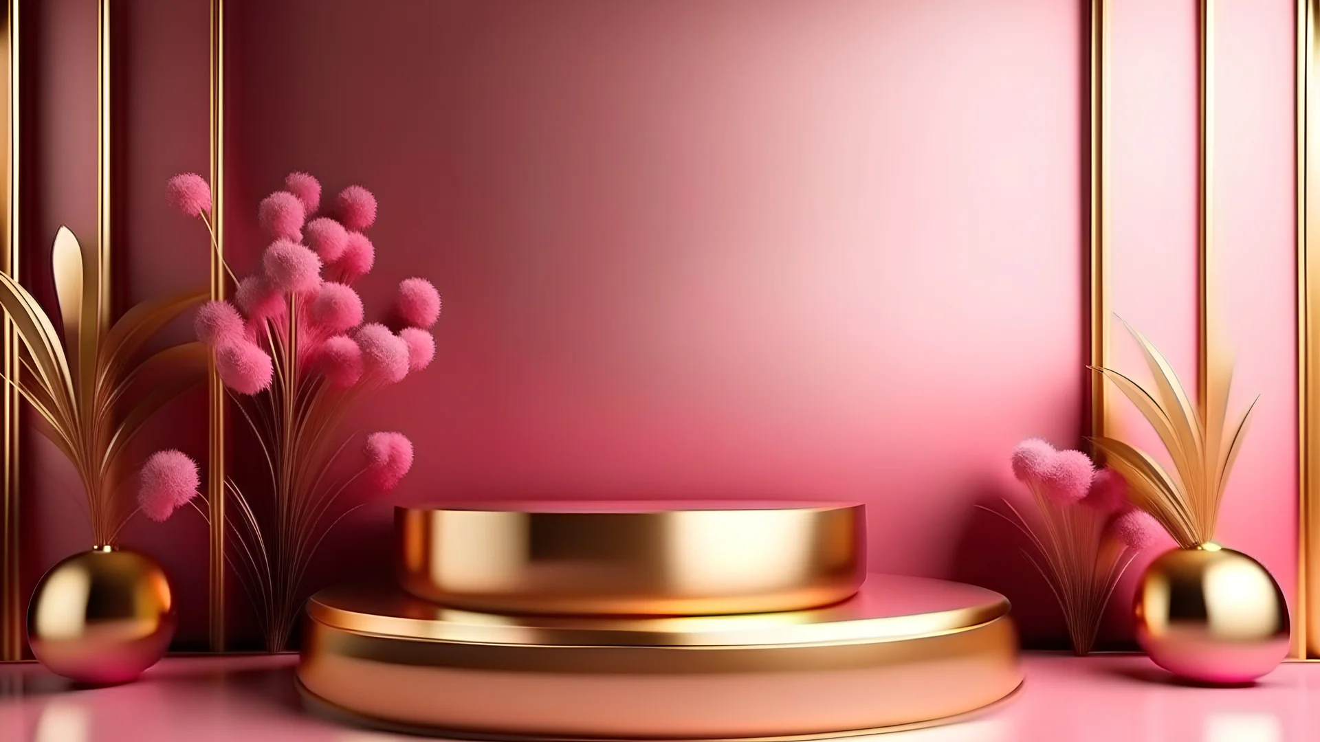 Modern Abstract Pink And Golden Stage For Presentation Product With Branch Plant Background