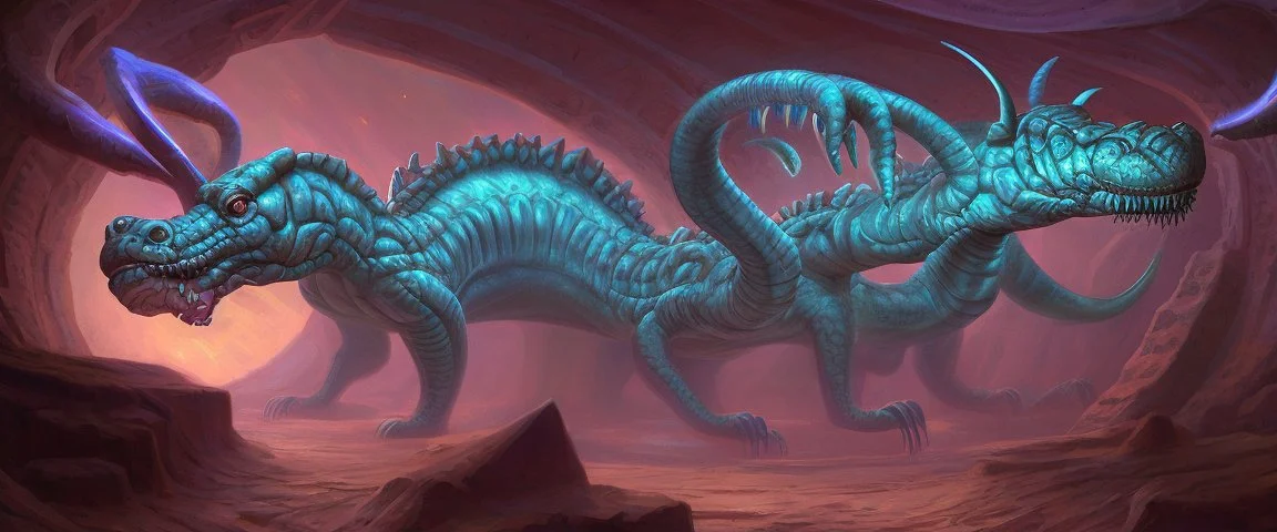 realistic strange paleozoic hydra "dimensional portal made of subatomic particles" in a gigantic Pueblo bejeweled palace hyeroglyphs on the walls, thunderbolt storm