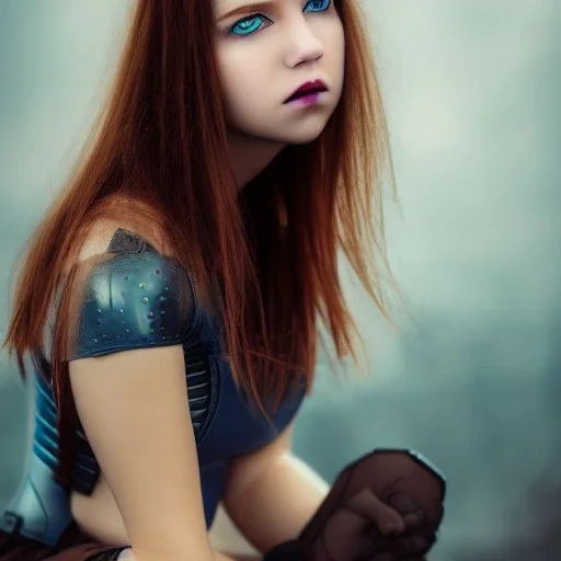 futute girl, cute, beautiful, blue eyes, metal skin, seated, body, portrait,cinematic, 8k,