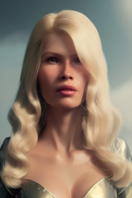 Ultra Realistic retro sci-fi scene, waist up view portrait, blonde woman, sweet young Claudia Schiffer face, perfect iris, glow eyes, makeup. Saturn background, Retro sci-fi style, helmet, tight latex coat, fog, rain, soft color, highly detailed, unreal engine 5, ray tracing, RTX, lumen lighting, ultra detail, volumetric lighting, 3d, finely drawn, high definition, high resolution.