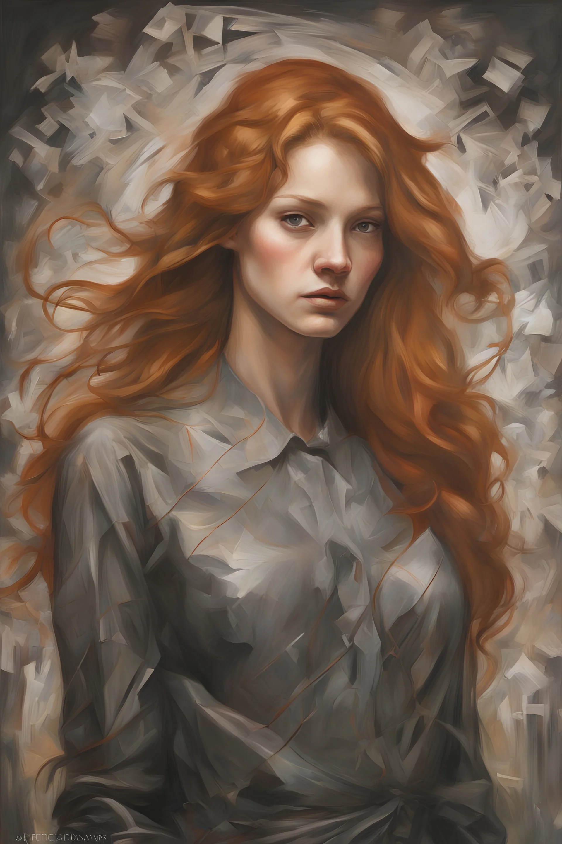 Ginger hair Alexandra "Sasha" Aleksejevna Lussin psychology erect oil paiting by artgerm display Salvador Dalí style in style In Sigmund Freud's Freudian depth psychology, erect oil paiting by artgerm display Gustav Klimt style; dream, symptom, image,artgerm display Hans Ruedi Giger style artgerm display in the New York City