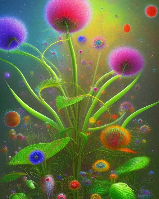 mystical venus fly trap, flowers, jungle, vibrant colours, impressionism, soft lighting. trees in background,