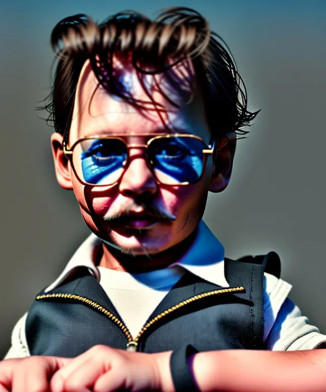 Johnny Depp toddler, full body, shoe, car, soft, dramatic lighting, hyper realistic