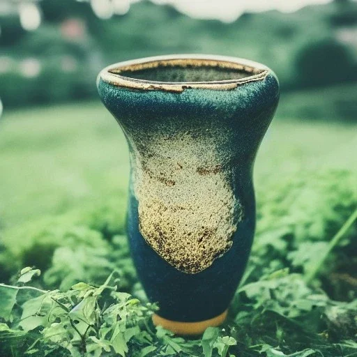 artistic photo of a tiny cracked ceramic vase repaired with gold, kintsugi, garden setting, beautiful landscape photography, beautiful, vines and leaves, delicate, cinematic, high detail, beautiful composition, delicate arrangement, aesthetic, soft lighting, award winning photography, tender