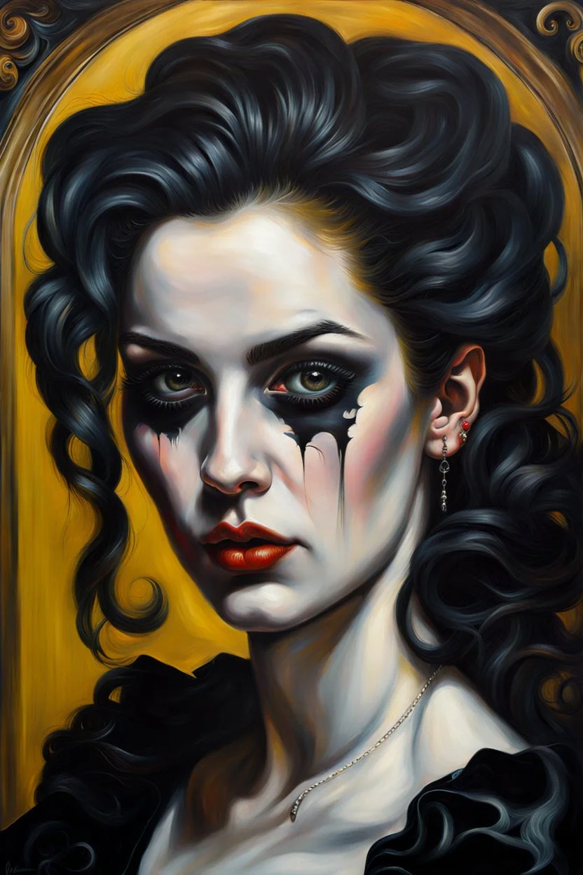 oil painting of a goth, punk vampire girl with highly detailed hair and facial features ,in the painting style of Gian Lorenzo Bernini and Johannes Vermeer, with a fine art aesthetic, highly detailed brushstrokes, realistic baroque style