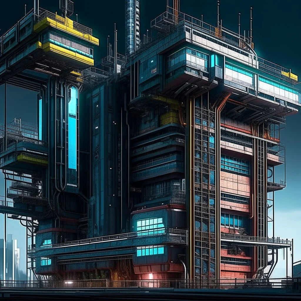cyberpunk retro futuristic construction sight with crains for comics