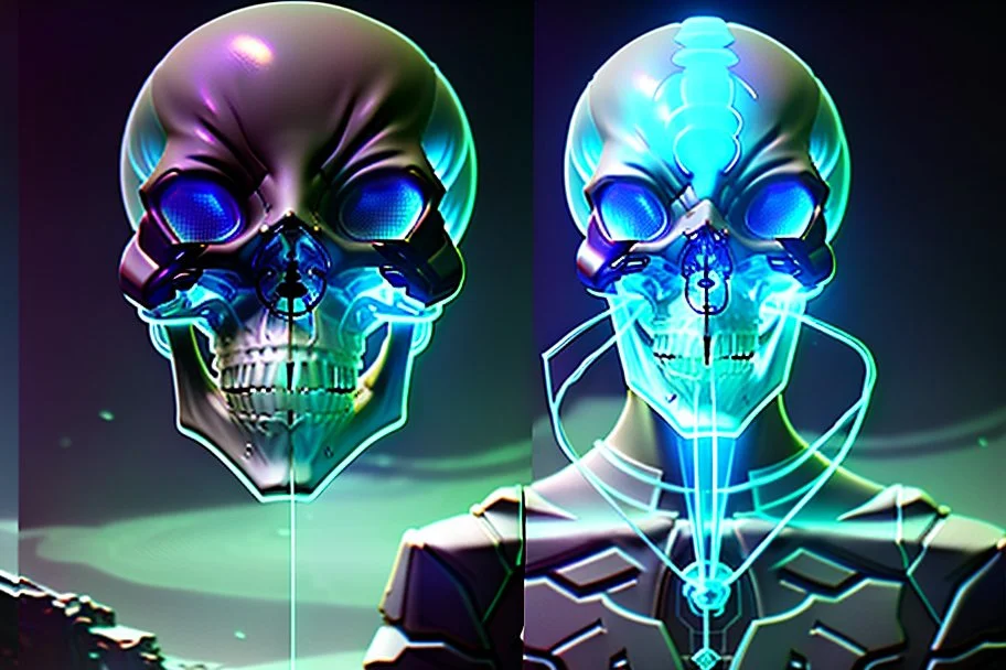 A glass headed skull with glowing sapphire eyes wearing a futuristic headset, 8k resolution concept art portrait by Greg Rutkowski, Artgerm, WLOP, Alphonse Mucha Boris Vallejo dynamic lighting hyperdetailed intricately detailed Splash art trending on Artstation Unreal Engine 5 volumetric lighting