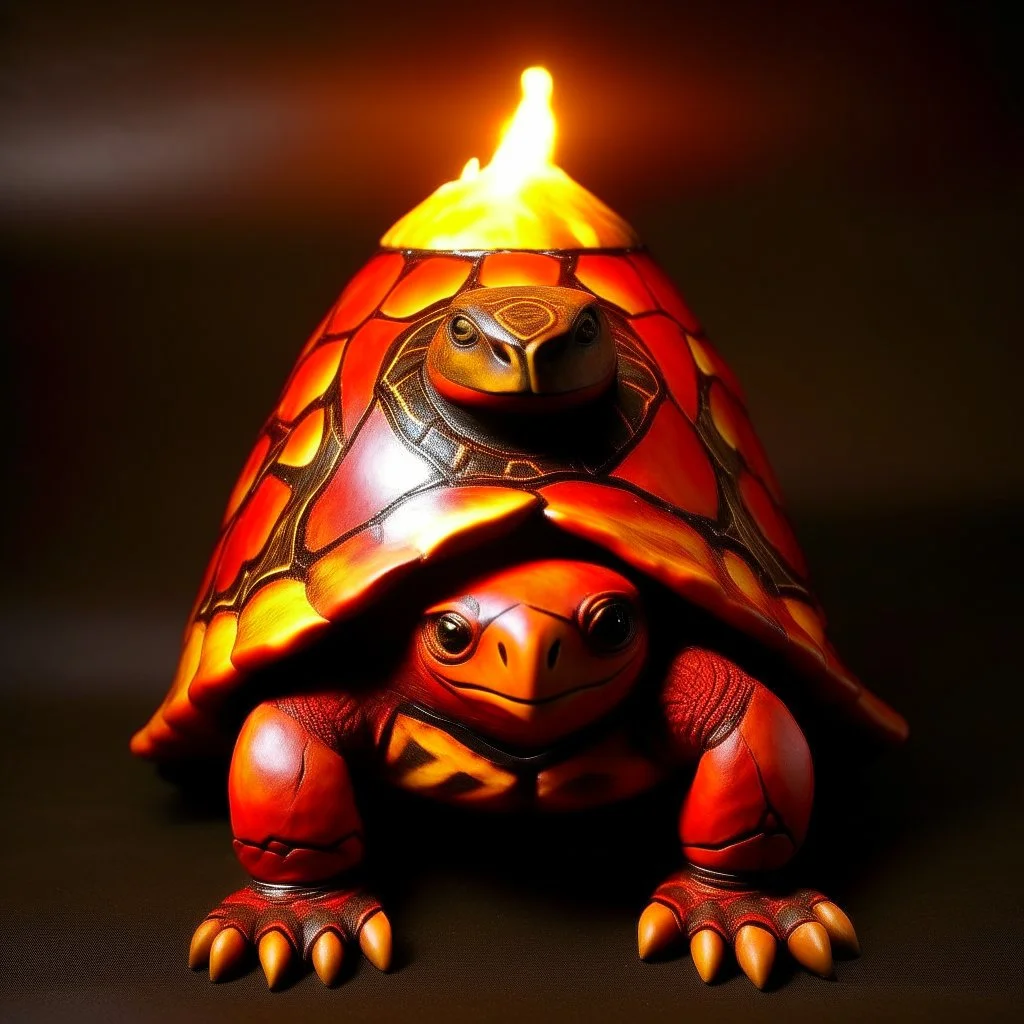 A light red fire elemental tortoise designed in African masks painted by Paul Gauguin